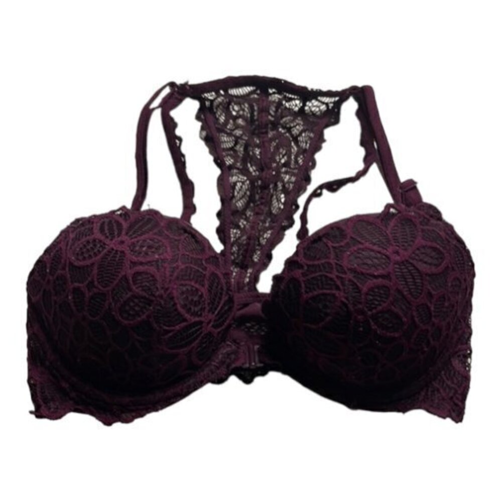 PINK Victoria's Secret Purple Lace Racerback Bra Size 32D GUC